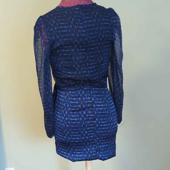 NWT Misa Los Angeles Elegant Cobalt Blue Geometric Patterned Dress, US XS - Picture 4 of 7